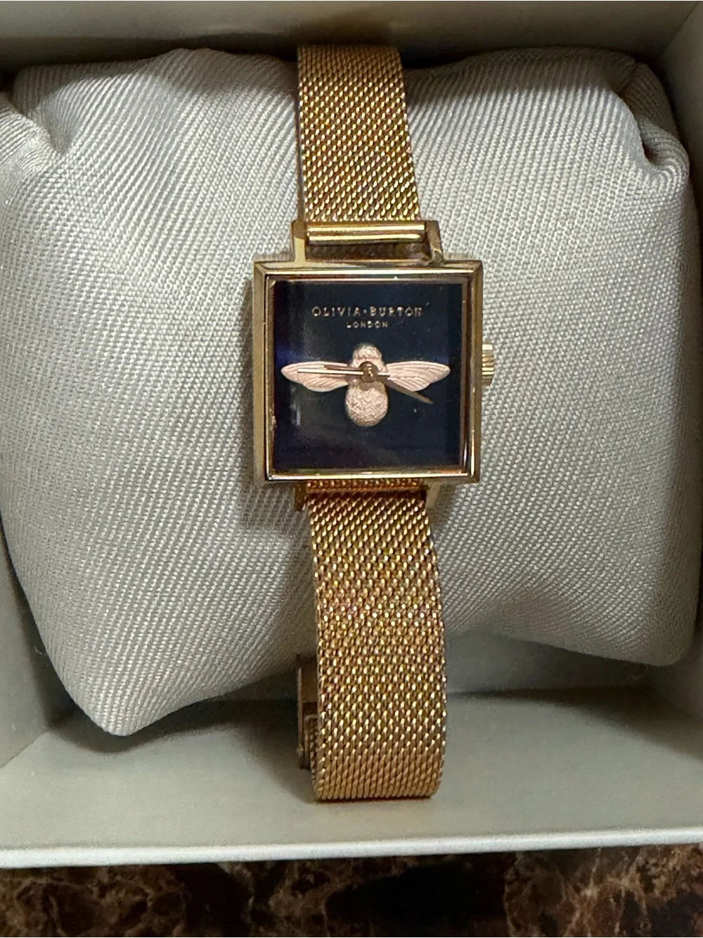 OLIVIA BURTON Rose Gold Mesh Watch with Pink Dial and Bee Motif